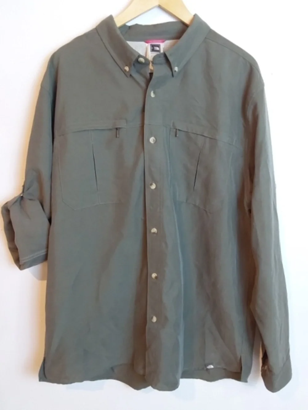 The North Face| Olive Green Tekware Hiking Shirt Zip Pockets Roll Tab Sleeves XL